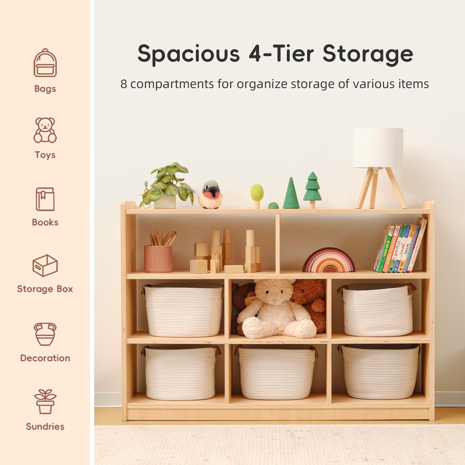 Amazon.co.jp: OOOK モンテッソーリおもちゃ棚と収納 3段大型おもちゃ